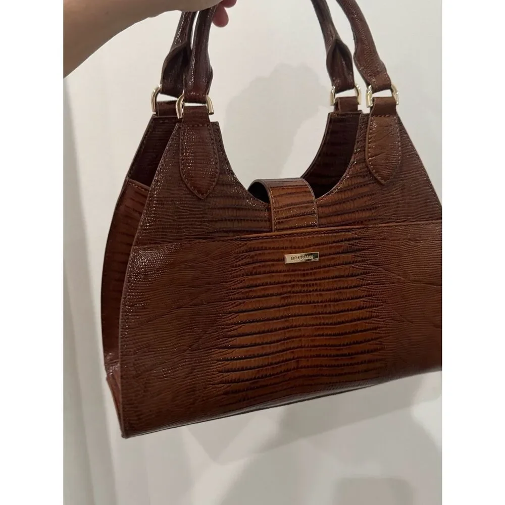 NWT Brahmin Adrian Jardim satchel bag with raffia and croc-embossed leather
